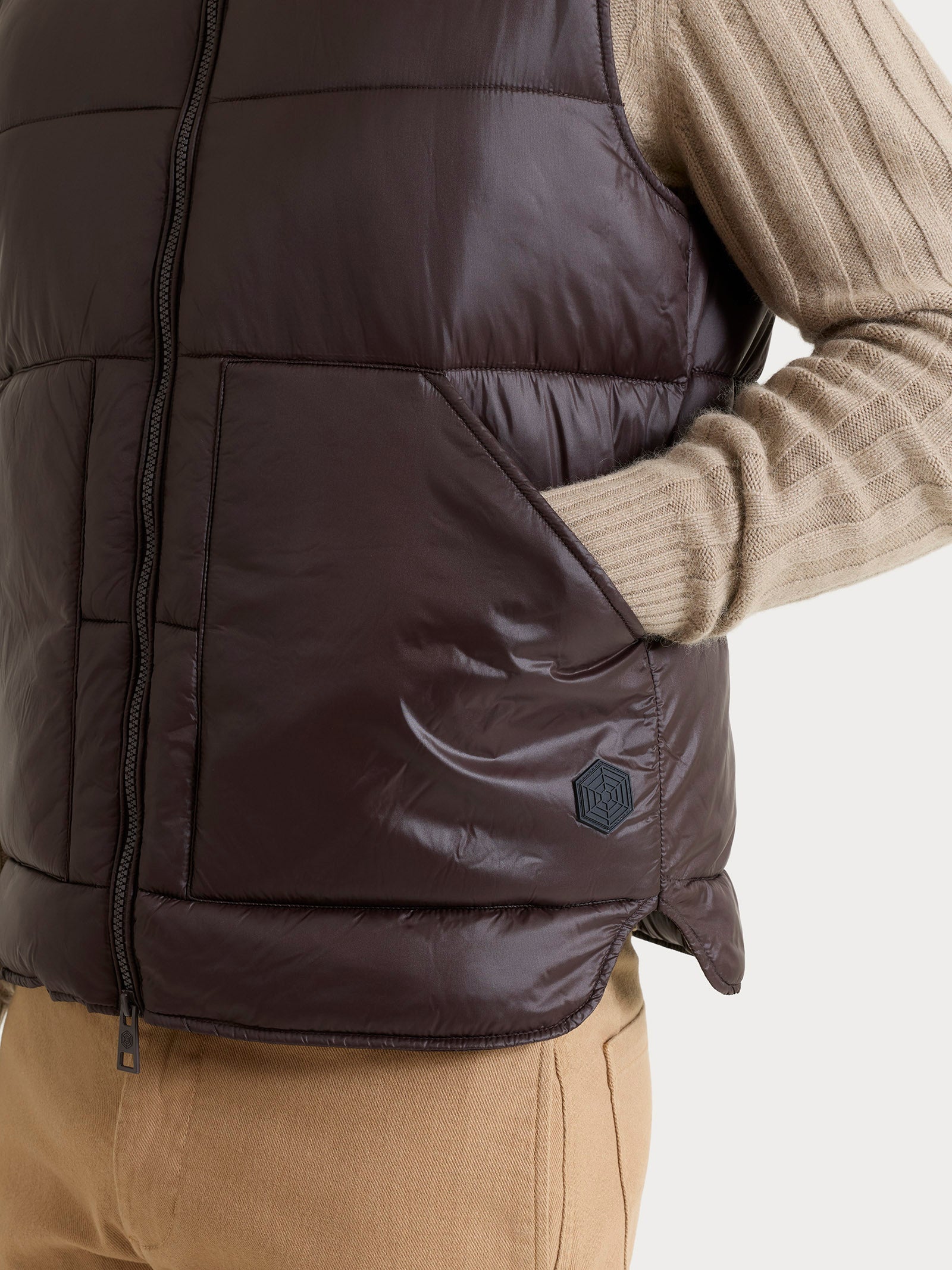 Ragno Vegan Down Piumino Shiny Smanicato marrone lucido