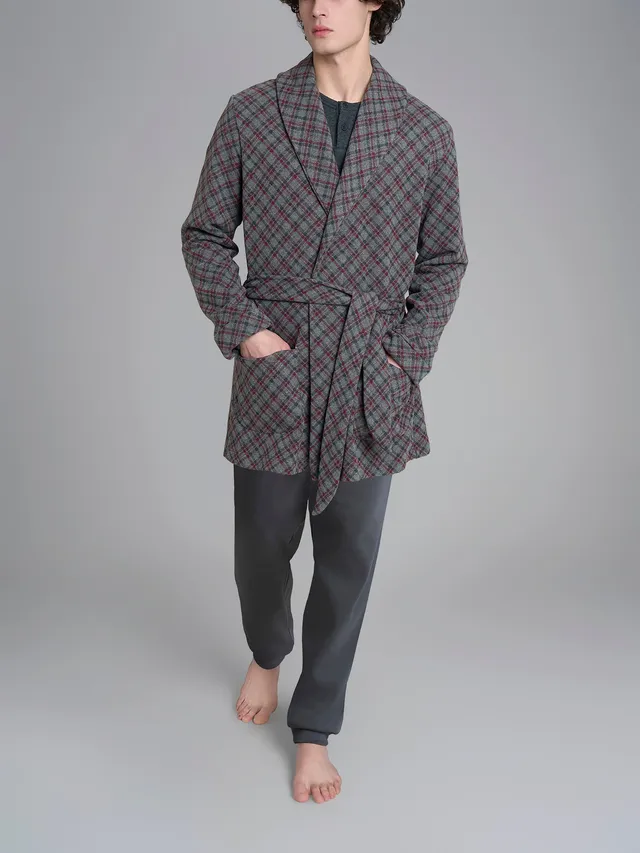 Ragno Cotton Eco Pile Vestaglia Tartan Corta uomo Grey