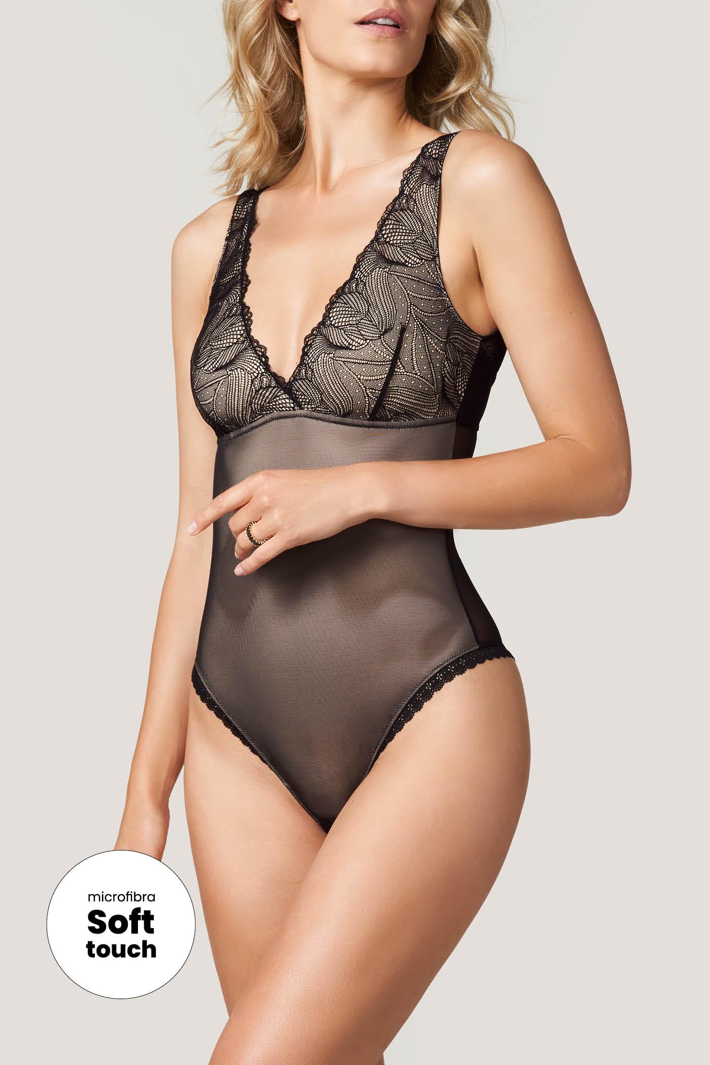 Goldenpoint Midnight Tulip body in pizzo scollo a V