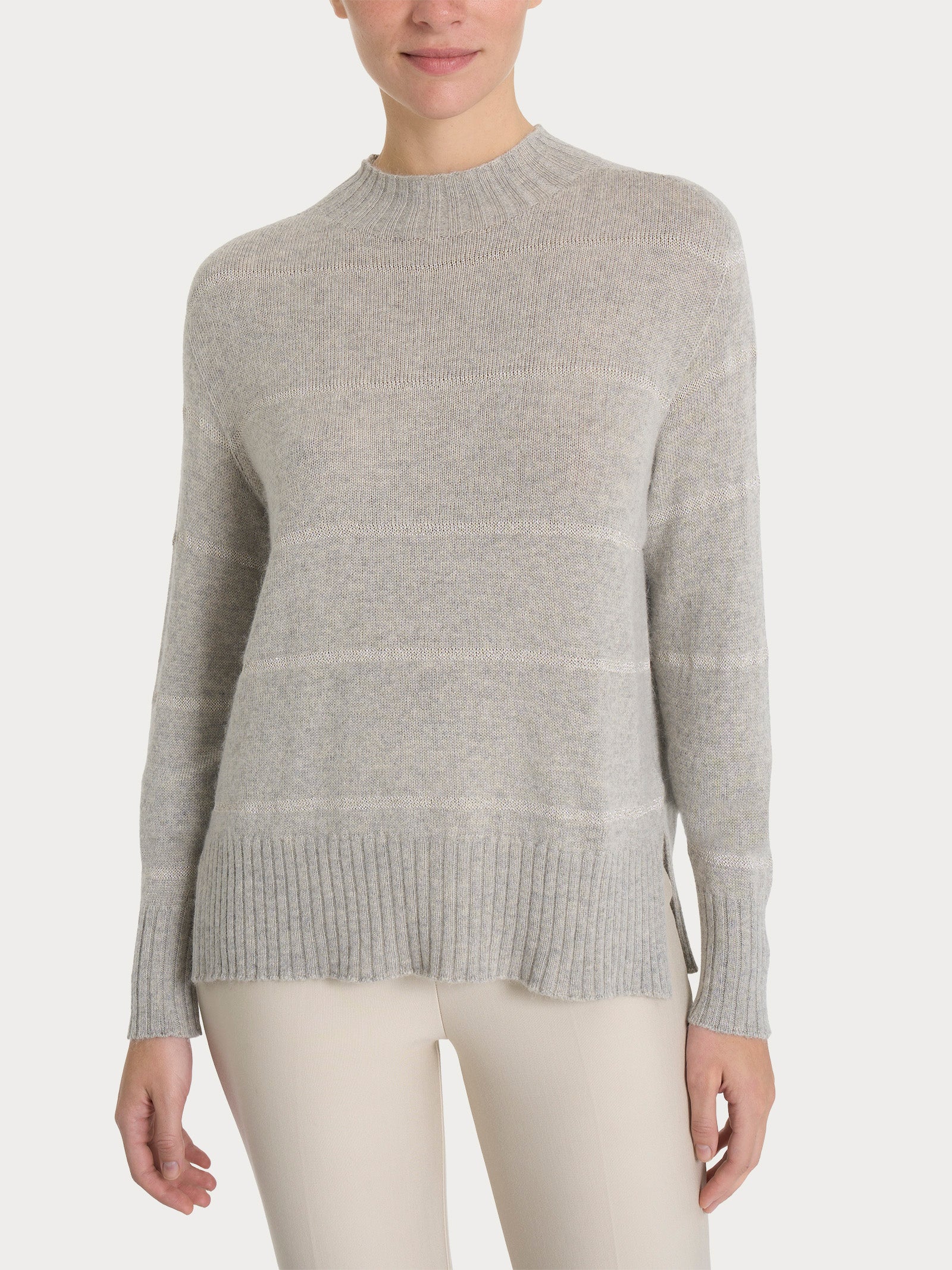 Ragno Merino Soft Lupetto Corto Righe Ghiaia Mel. Angora