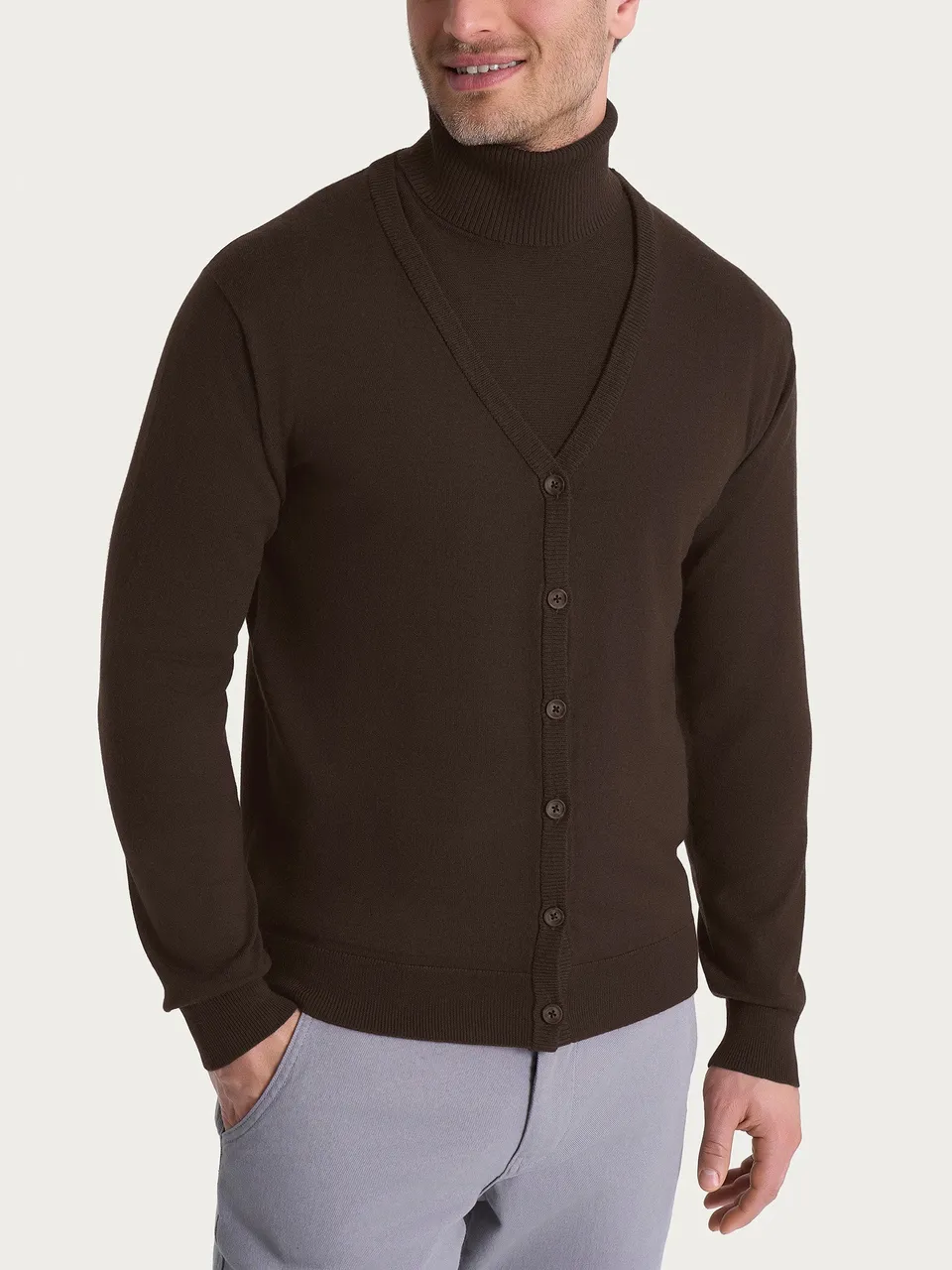 Ragno Cardigan Uomo Merino Soft Chocolate Torte Scollo V