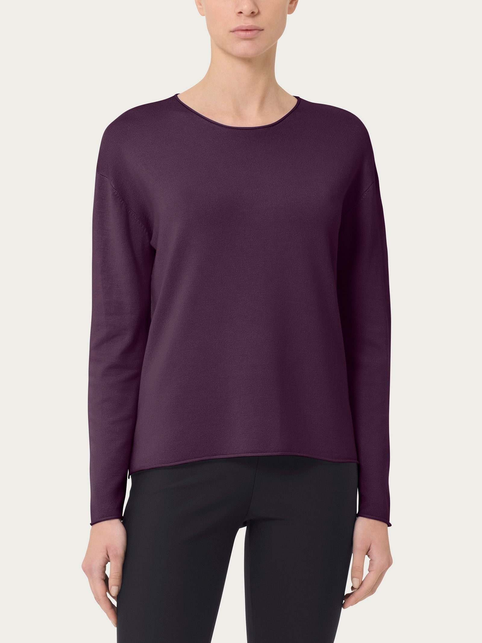 Ragno Four Seasons maglia donna girocollo Plum Perfect asimmetrica