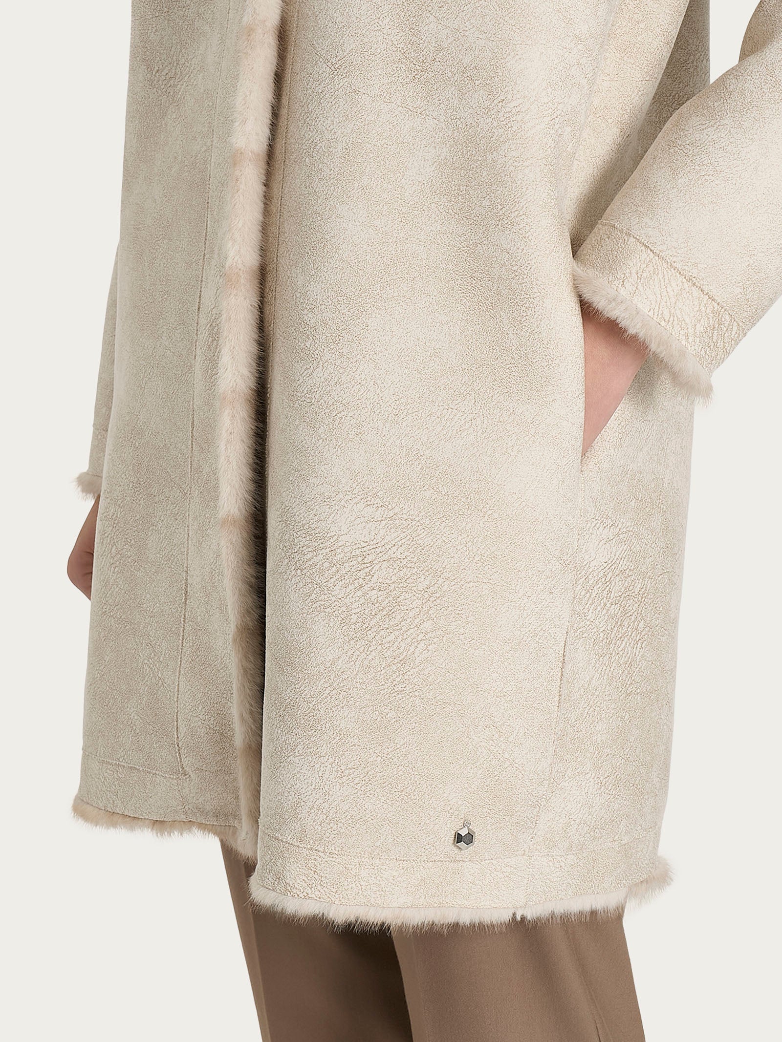 Ragno Cappotto Double-Face Vegan Fur Champignon con Cintura