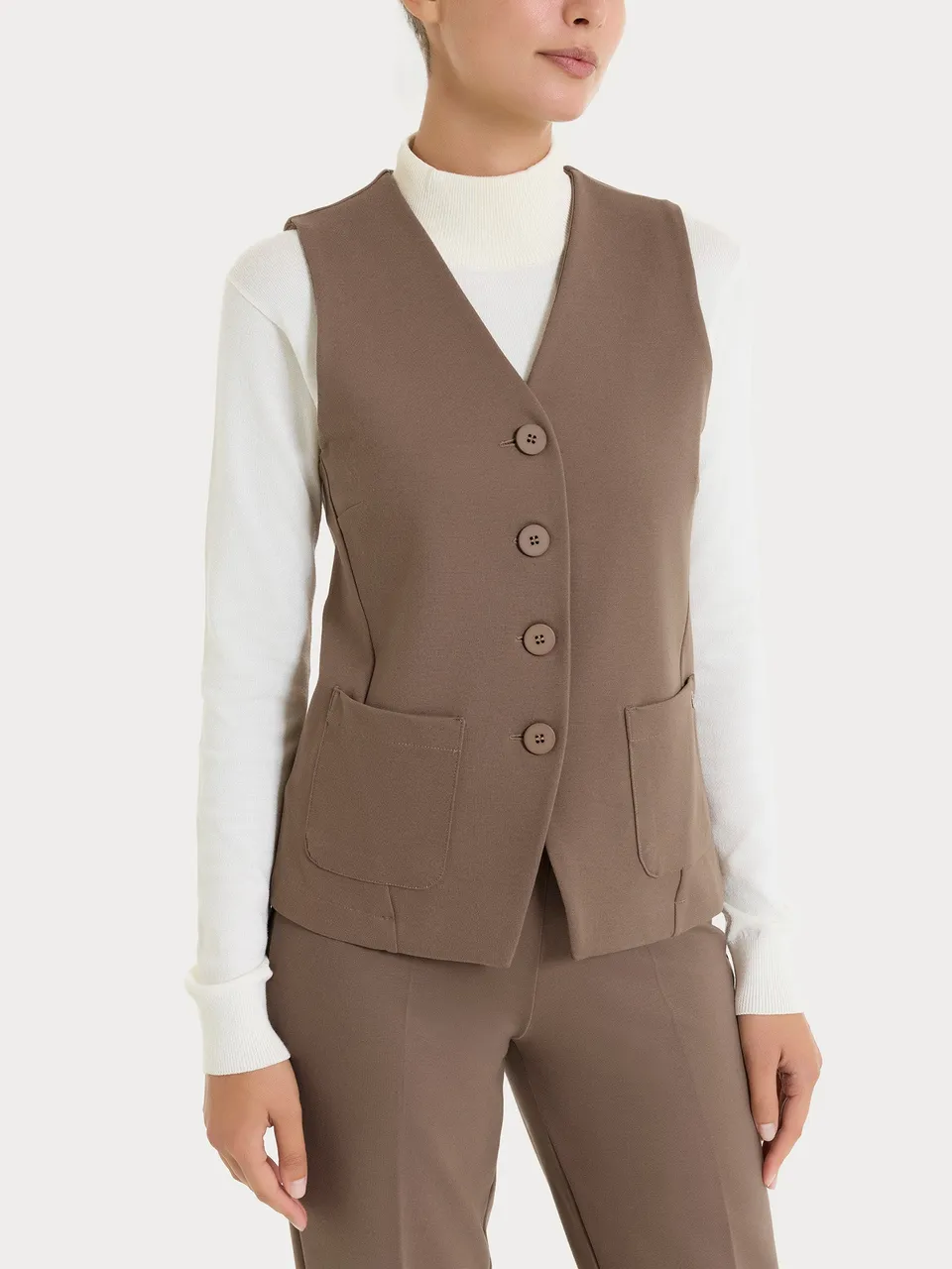 Ragno Cashmere Compact gilet 4 bottoni Pine Bark donna