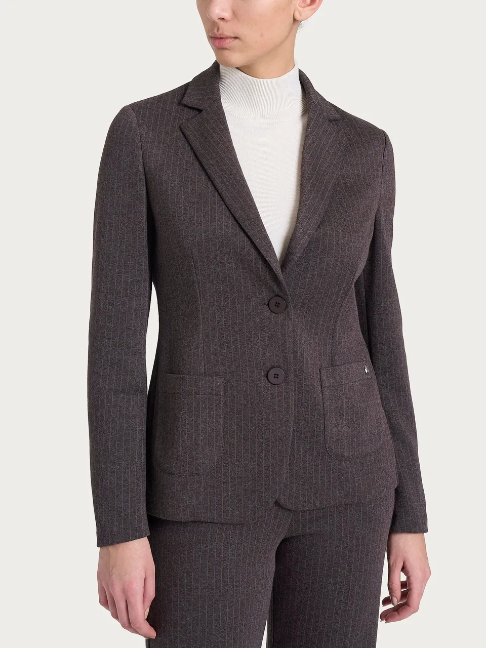 Ragno Compact blazer gessato Eco Jacquard chocolate 2 bottoni