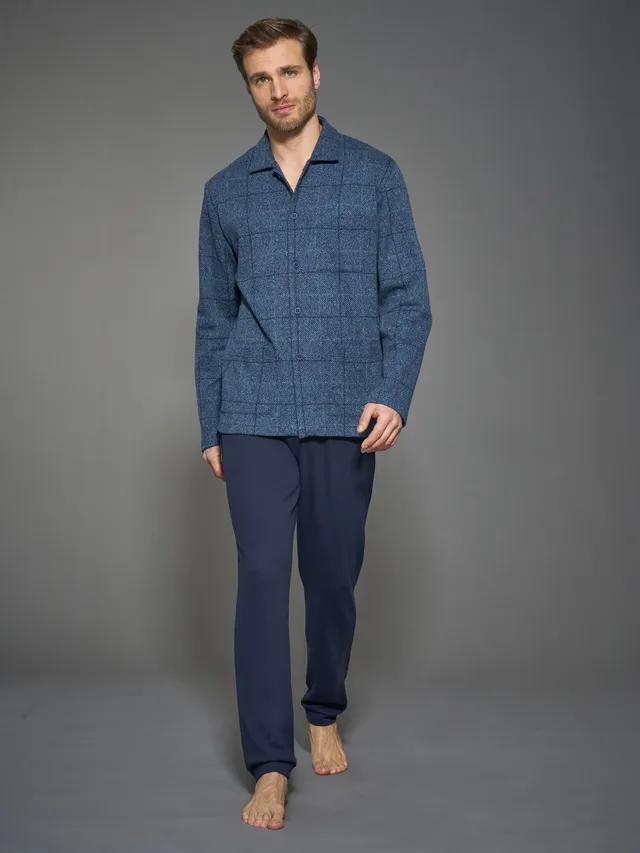 Ragno Cotton Eco Pile pigiama aperto uomo Fant.Denim