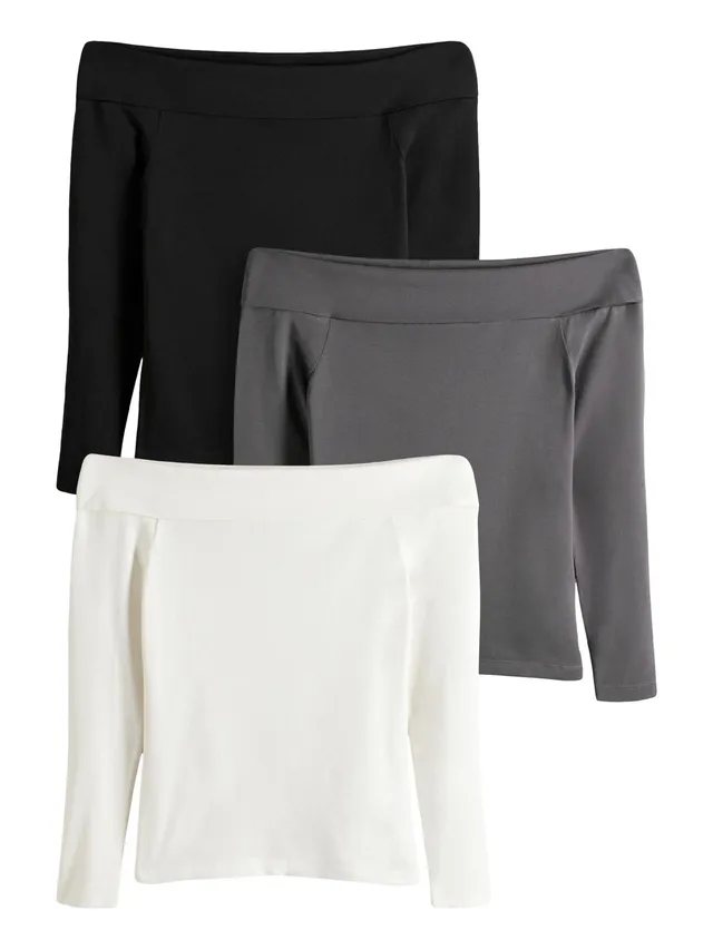 Geo Next The Set 3 top Bardot manica lunga nero bianco grigio cotone