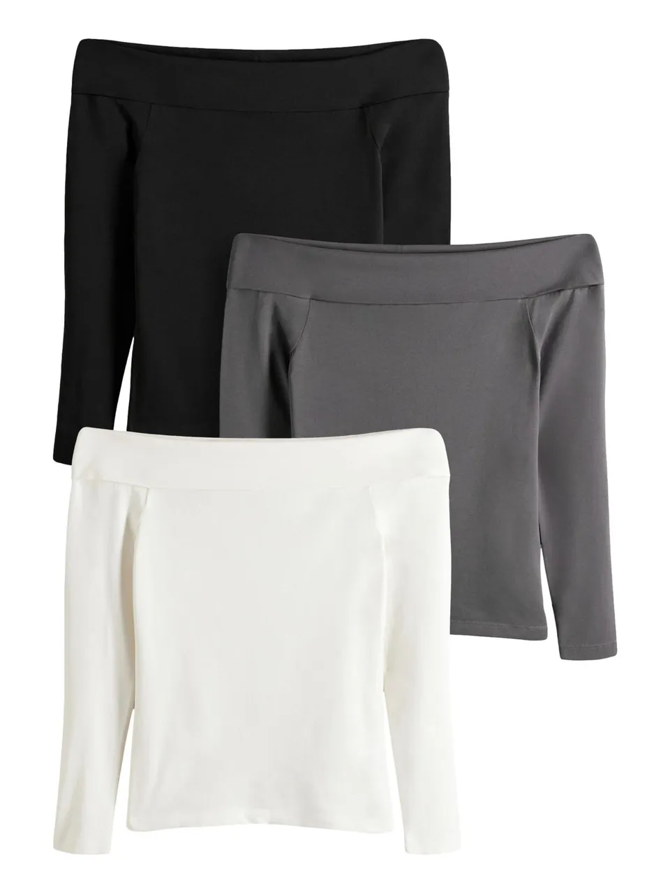 Geo Next The Set 3 top Bardot manica lunga nero bianco grigio cotone