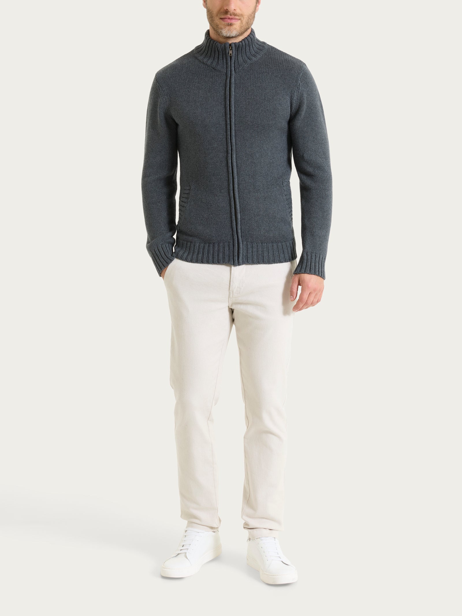 Ragno Winter Cotton Cardigan Zip Ardesia Mel. collo lupetto