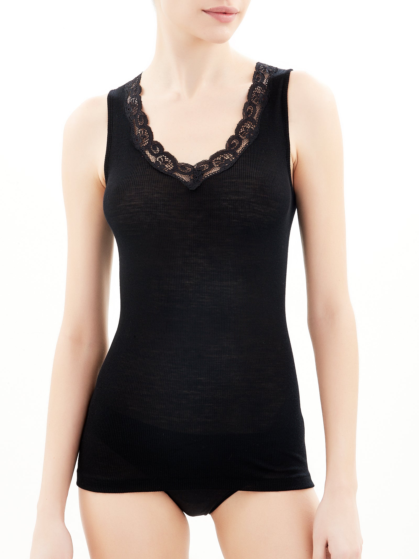 Ragno Wonderwool Canottiera Lana Spalla Larga Nero