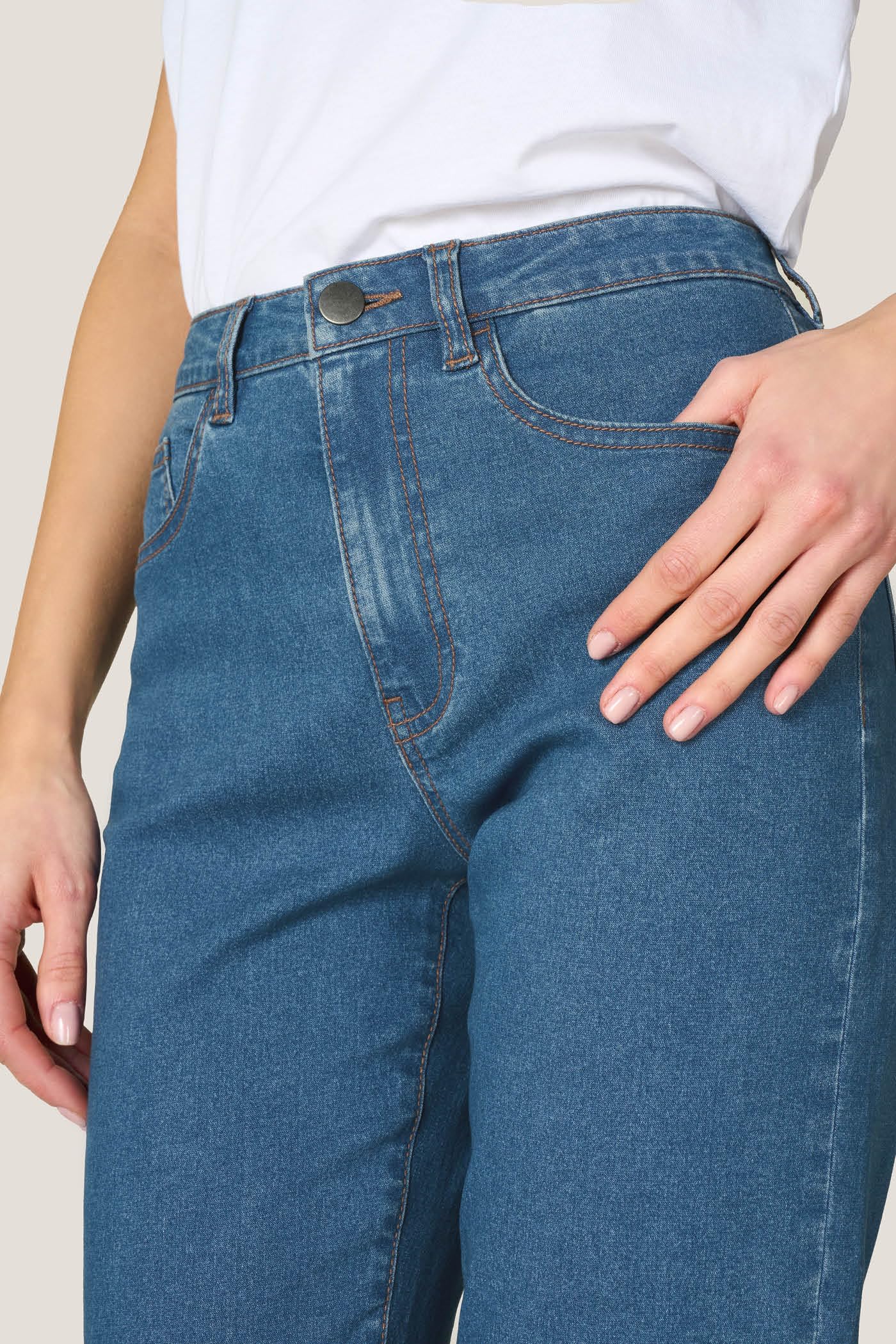 Goldenpoint Straight jeans donna denim bottone zip passanti