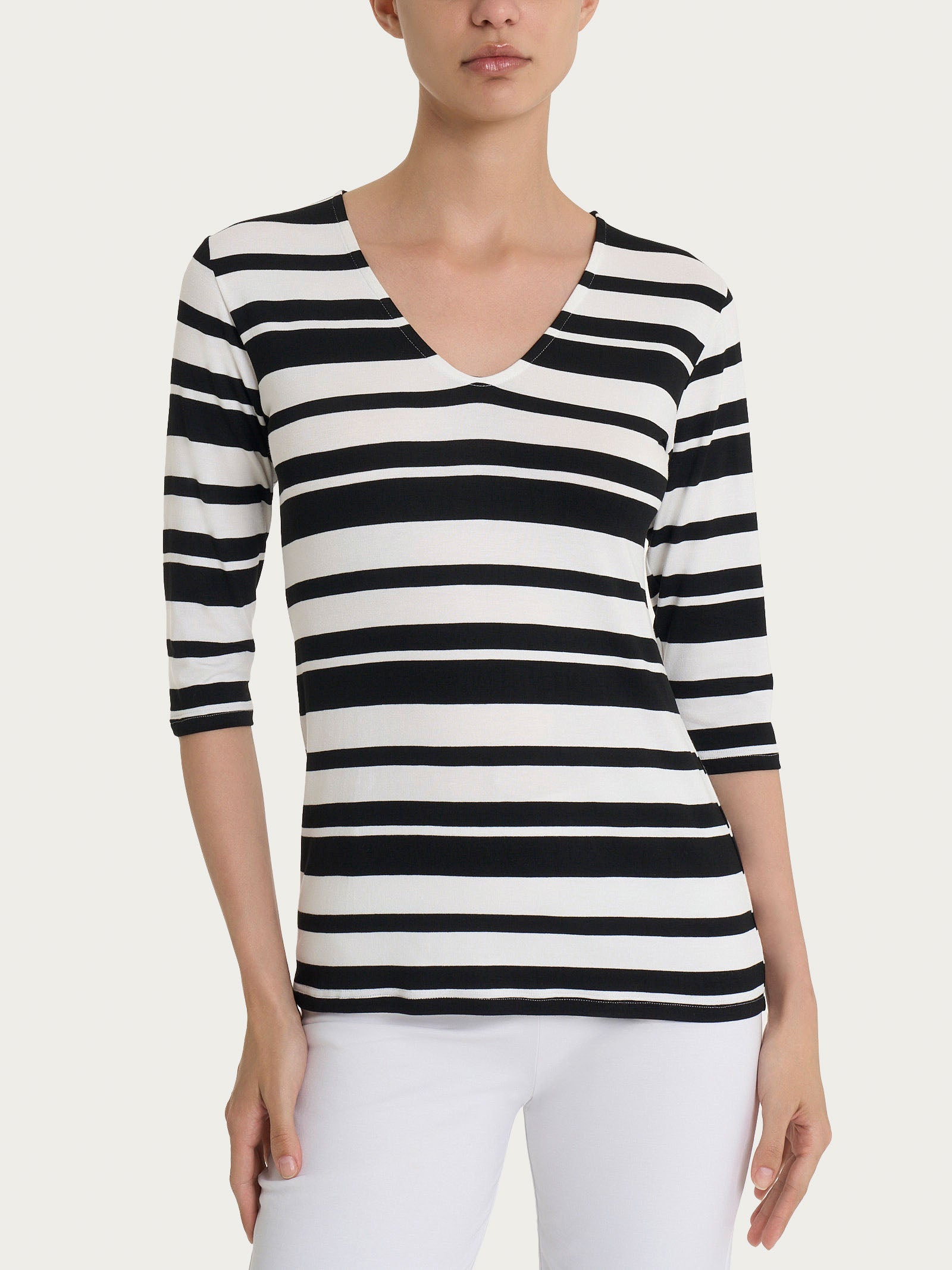 Ragno Viscosa Summer Maglietta V Nero Riga Skinny