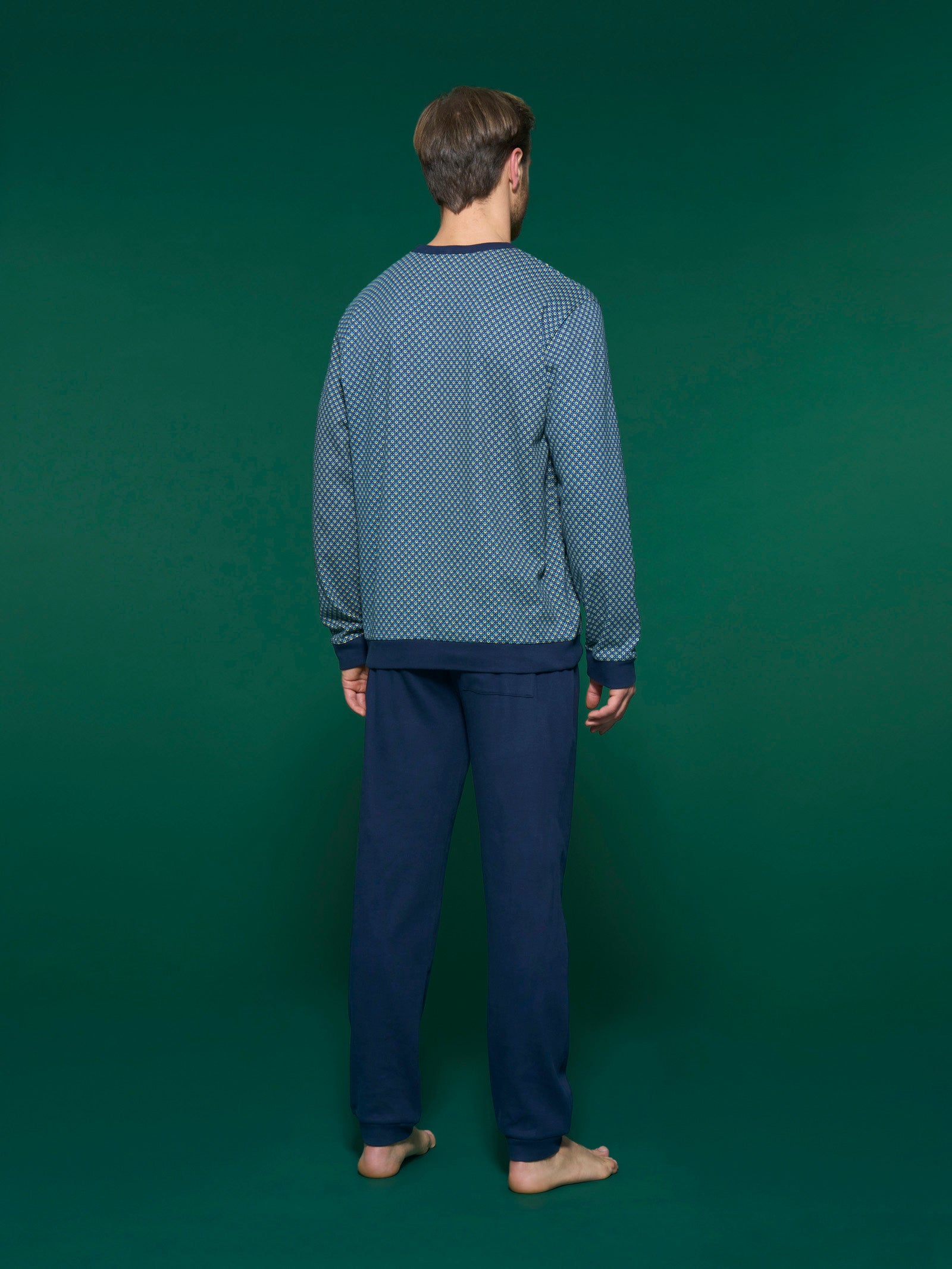 Ragno Pigiama Serafino Uomo Fant. Navy Blazer Caldo Cotone