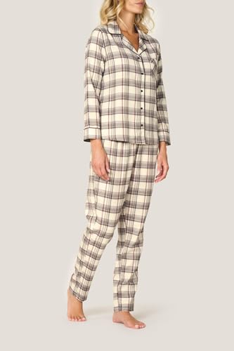 Goldenpoint Abbottonato Piping Tartan pigiama lungo donna aperto davanti