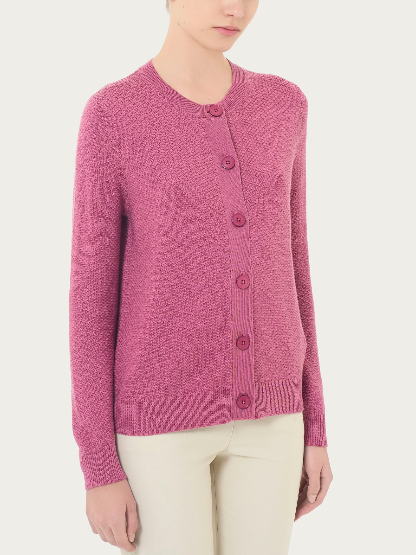 Ragno Merino Soft cardigan corto pura lana red violet
