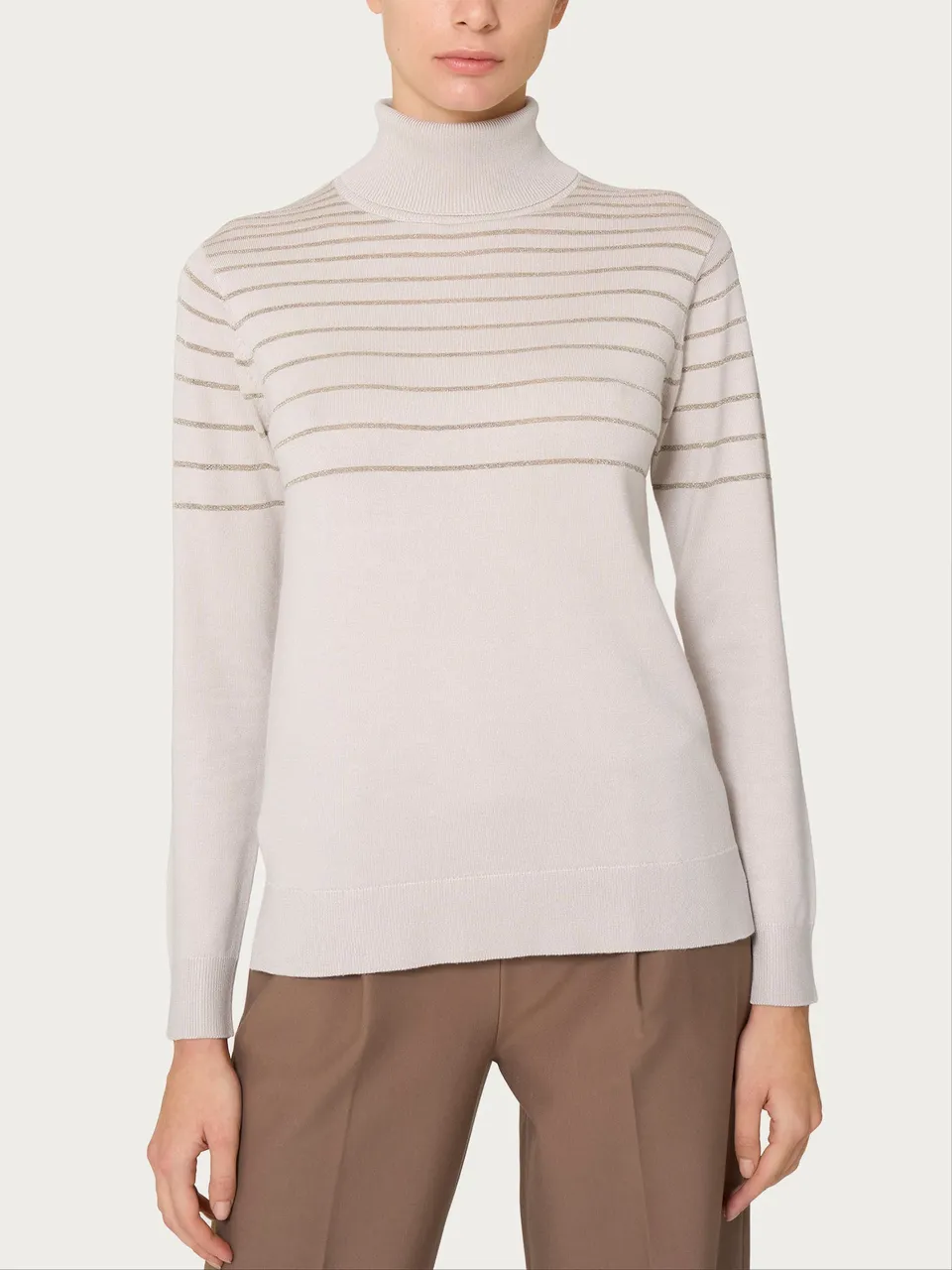 Ragno Four Seasons Dolcevita a righe Lurex maglia Champignon