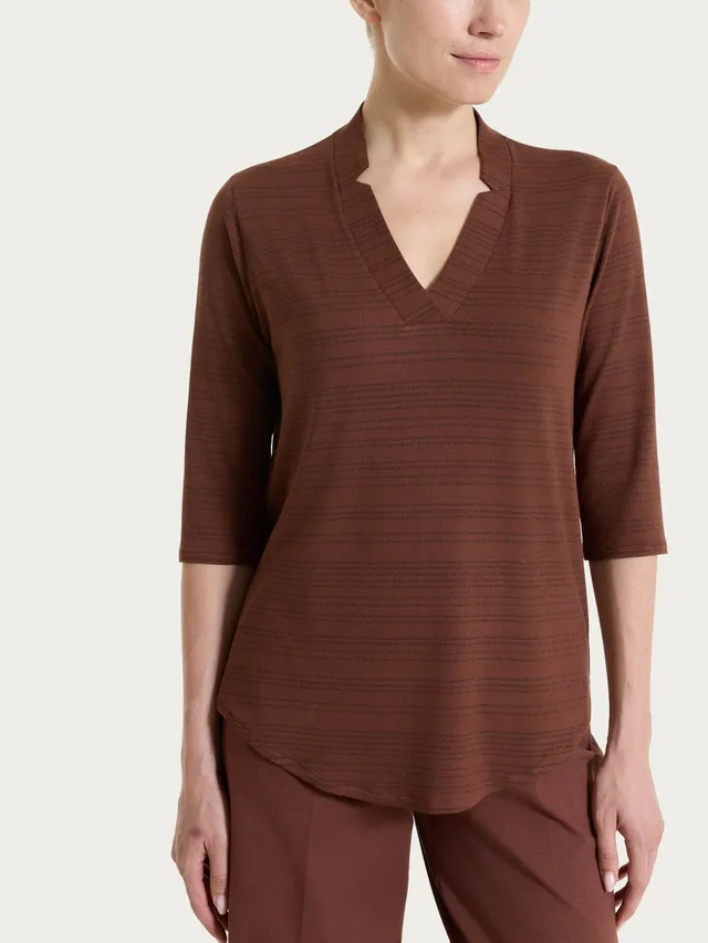 Ragno Viscosa Summer maglietta scollo V Cappuccino righe