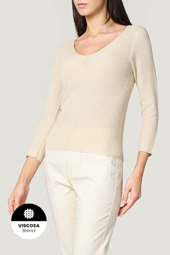 Goldenpoint Donna Maglia Scollo V Manica 3/4 Lamè Costine