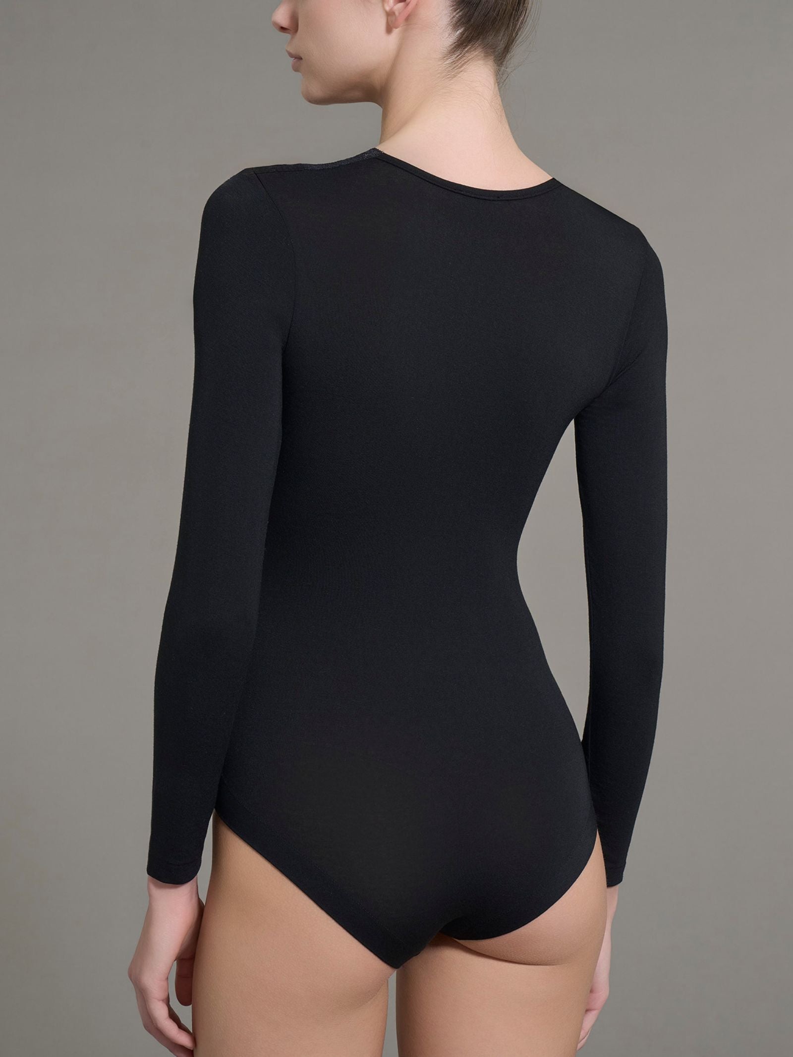 Ragno Tenderwool Body Scollo a V Nero Manica Lunga