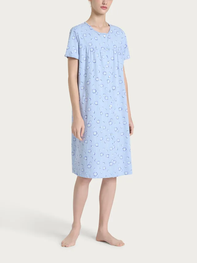 Ragno Jersey Cotone camicia notte aperta Brunnera Blue cotone