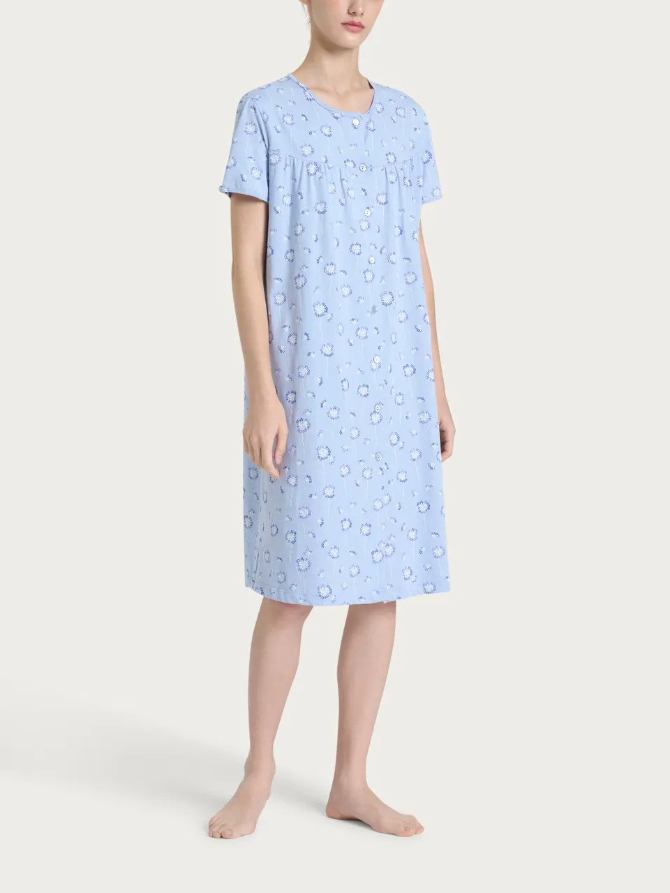 Ragno Jersey Cotone camicia notte aperta Brunnera Blue cotone