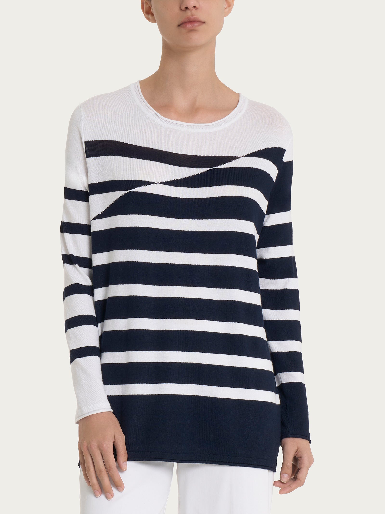 Ragno Maglia girocollo righe bicolori Fant.Bianco viscosa