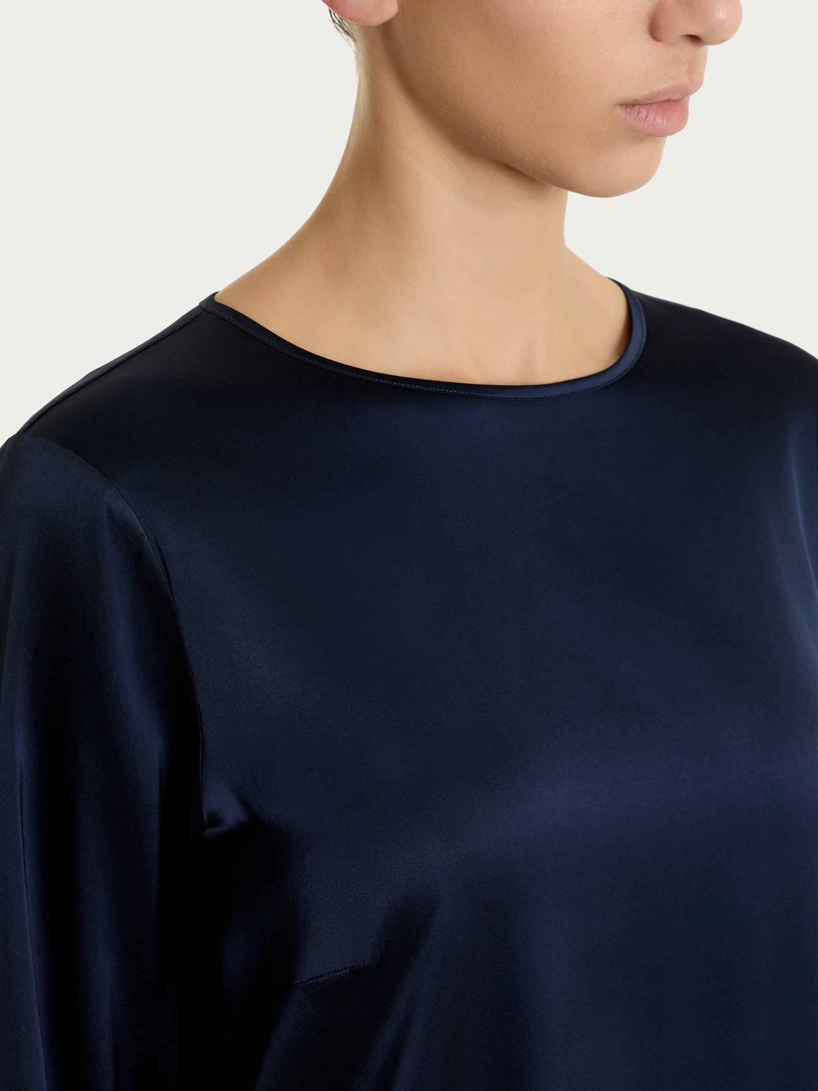 Ragno Blusa Manica Lunga Camicia Stretch Satin Blu