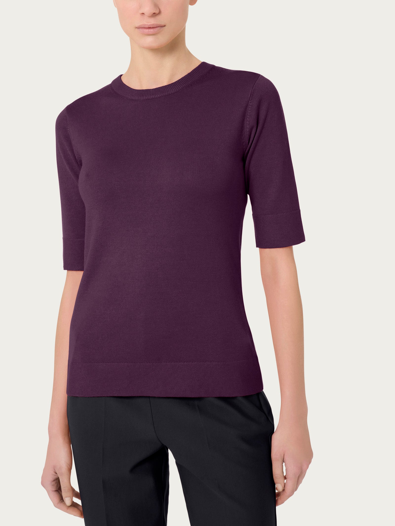 Ragno Four Seasons Maglia Girocollo Manica Corta Plum Viscosa
