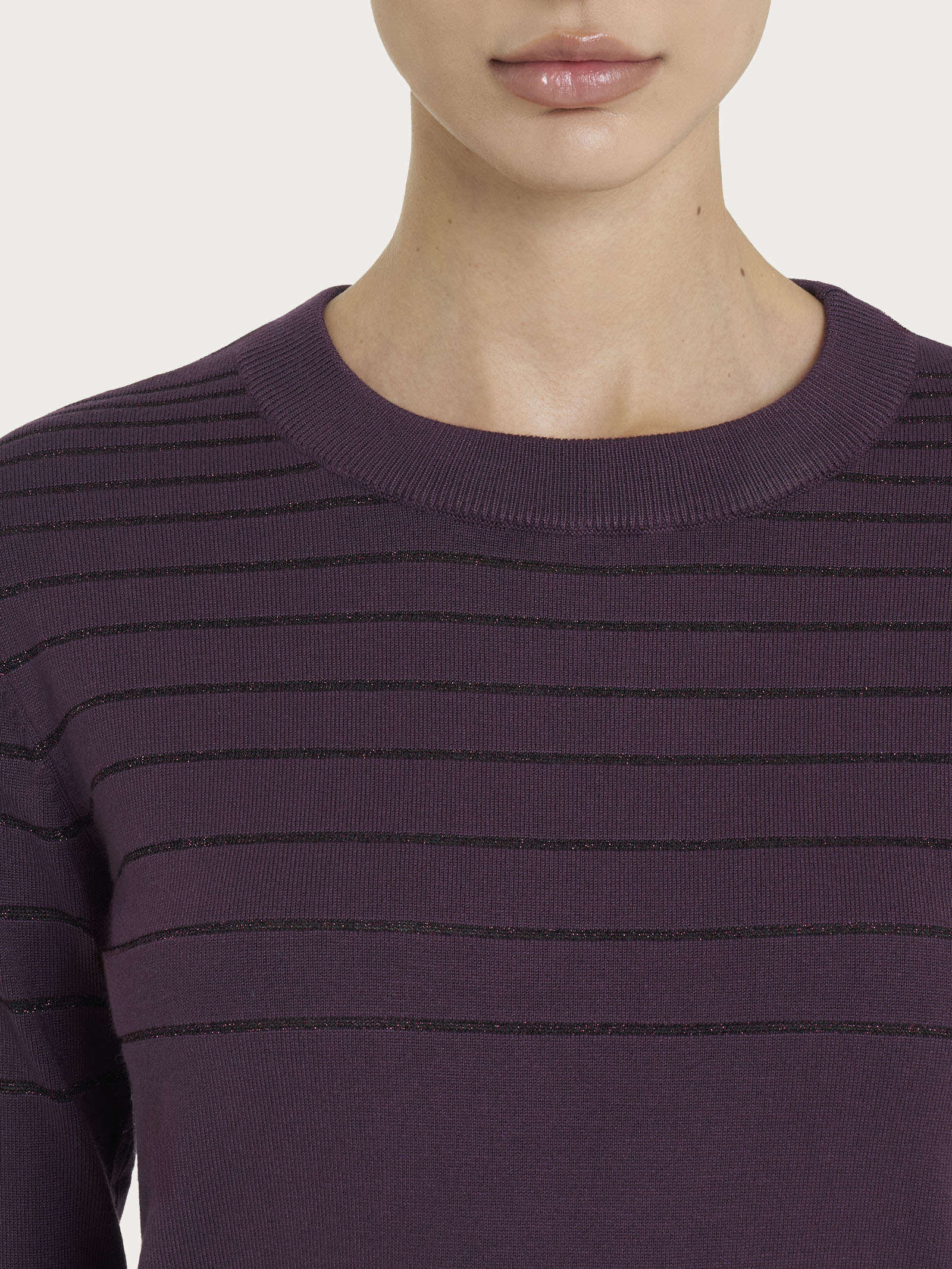 Ragno Four Seasons Girocollo Maglia a Righe Plum Perfect