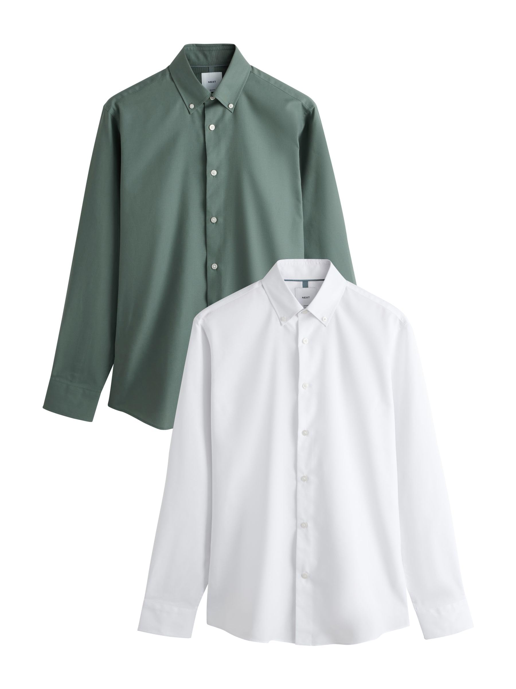 Next camicie uomo maniche lunghe bianco verde 2 pz