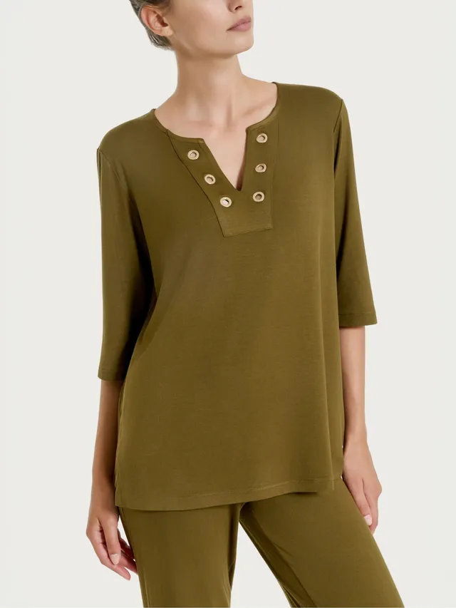 Ragno Viscosa Summer maglietta scollo V verde maniche 3/4