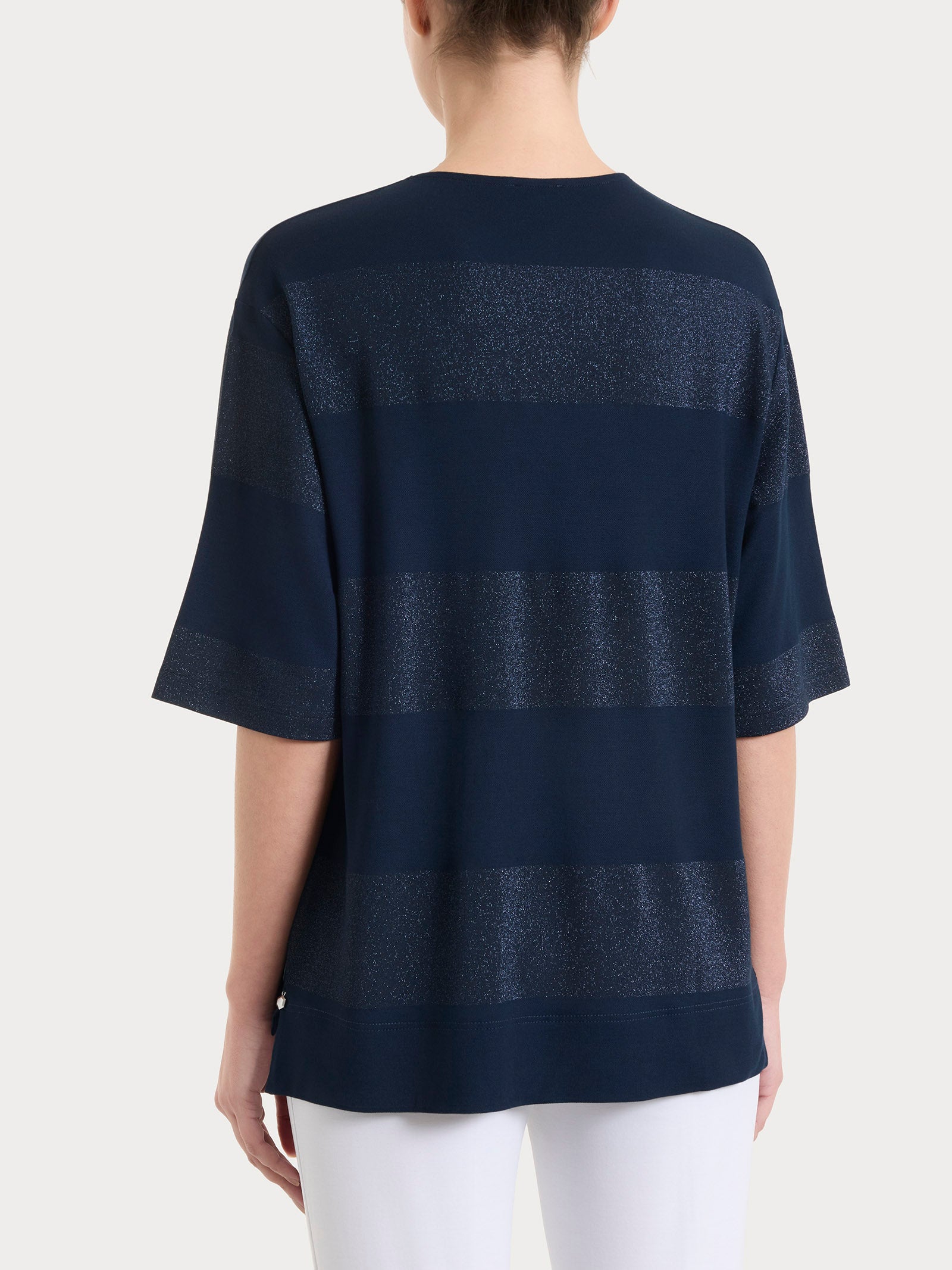 Ragno Summer Light maglietta righe Fant.Bleu manica corta lurex
