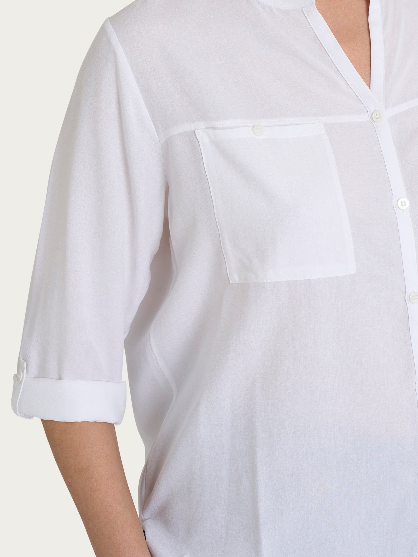 Ragno EcoSeta Camicia Collo Coreana Donna Bianco Manica Lunga