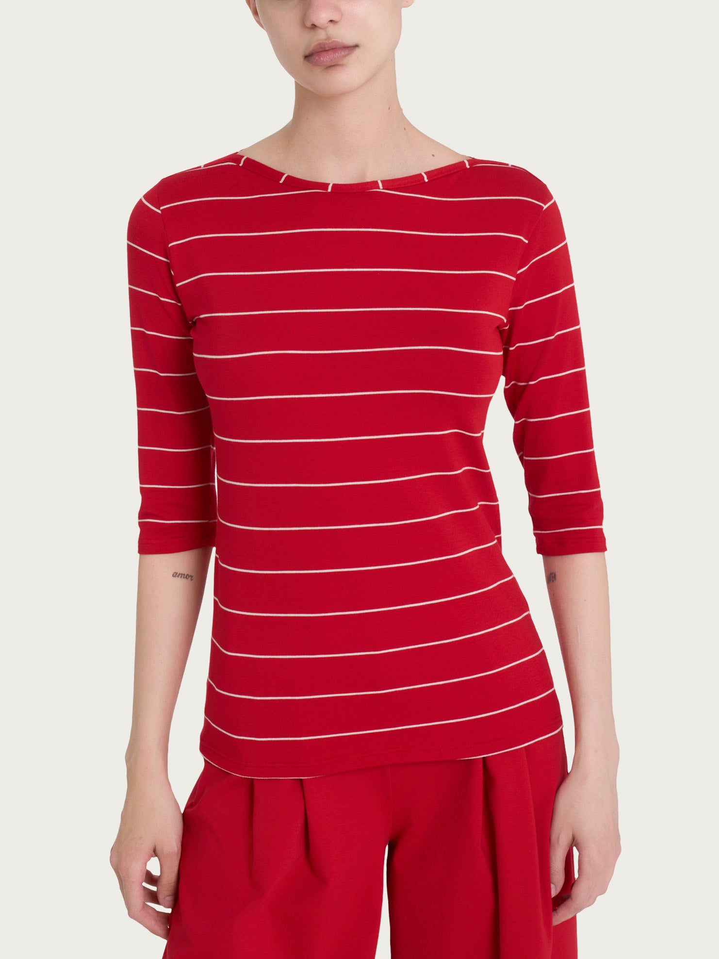 Ragno Viscosa Summer Maglietta Riga Spaziata Salsa Skinny