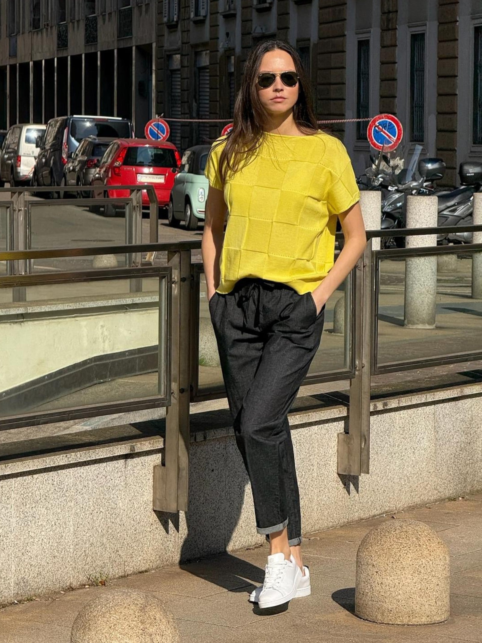 Ragno Puro Cotone Maglia Check Manica Corta Maglia Acacia