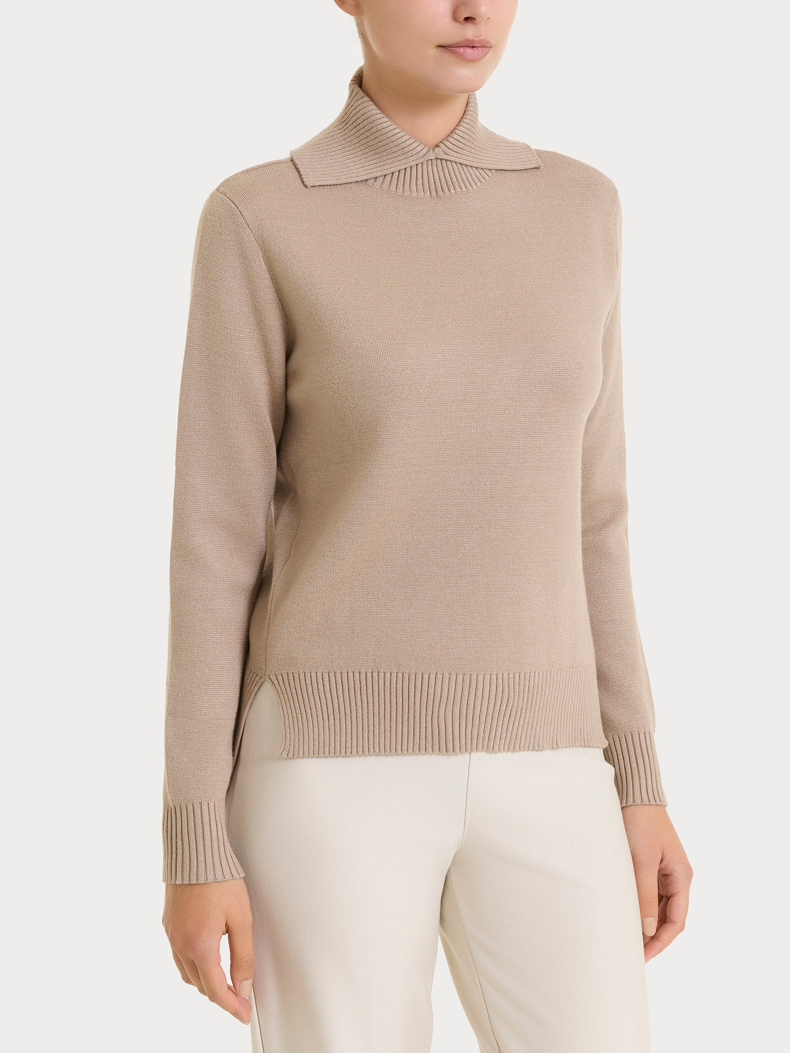 Ragno Super Soft Maglia con collo alto con spacco cammello