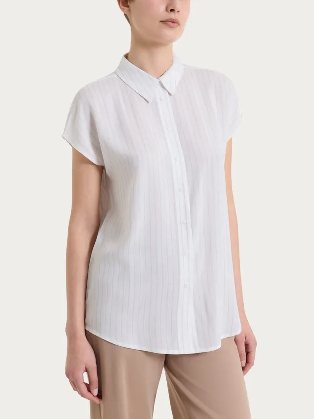 Ragno Ecoseta Camicia Rigata Manica Corta Champignon fluida
