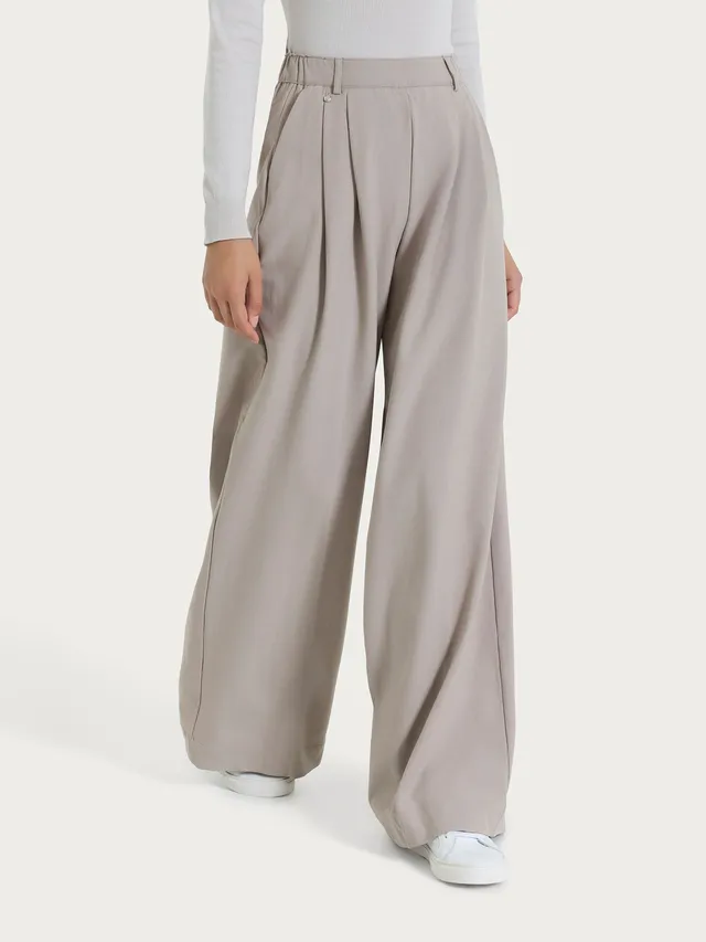Ragno Flannel Twill pantalone palazzo con pinces Nude beige