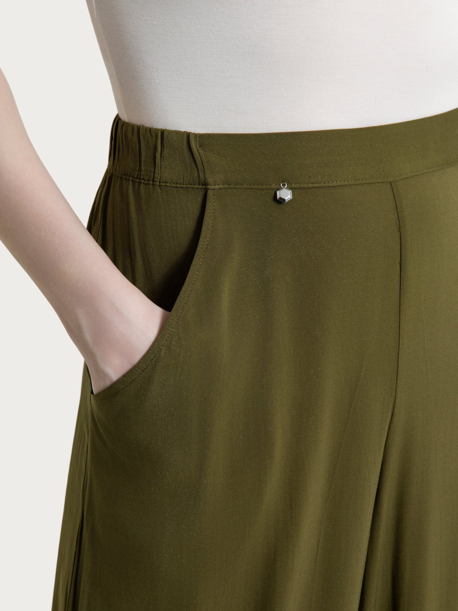 Ragno Voile Stretch pantalone palazzo Dark Olive viscosa