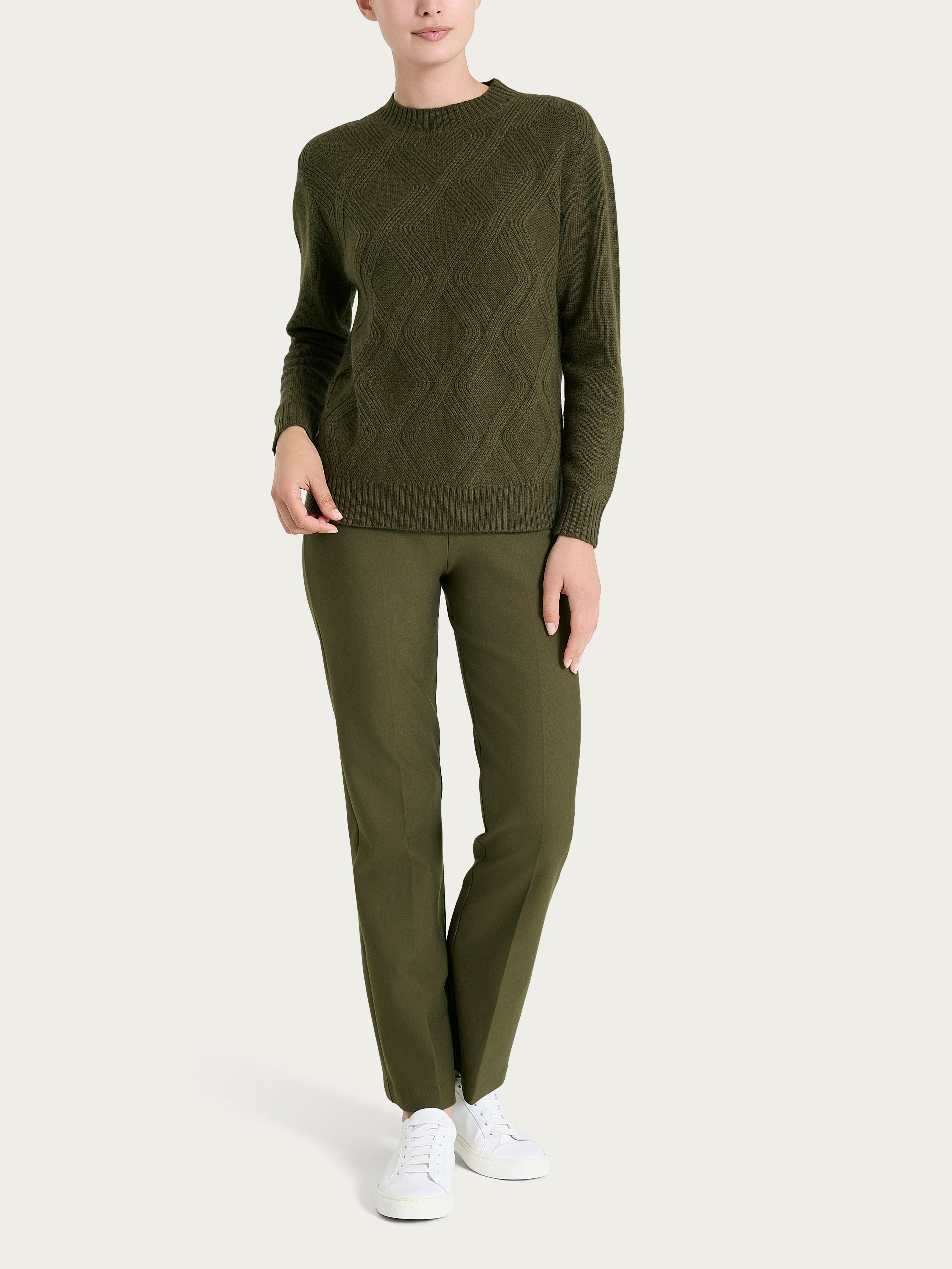 Ragno Natural Soft Maglia Girocollo Trecce Dark Olive