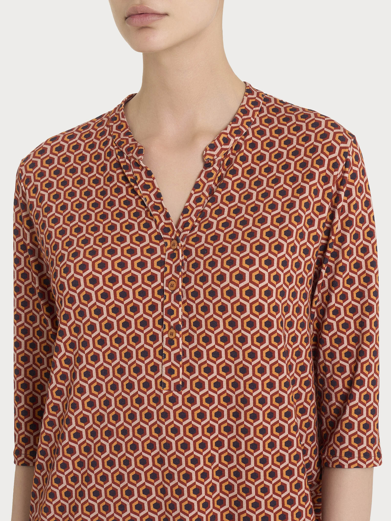 Ragno Viscosa Summer maglietta manica 3/4 Red Ochre scollo V