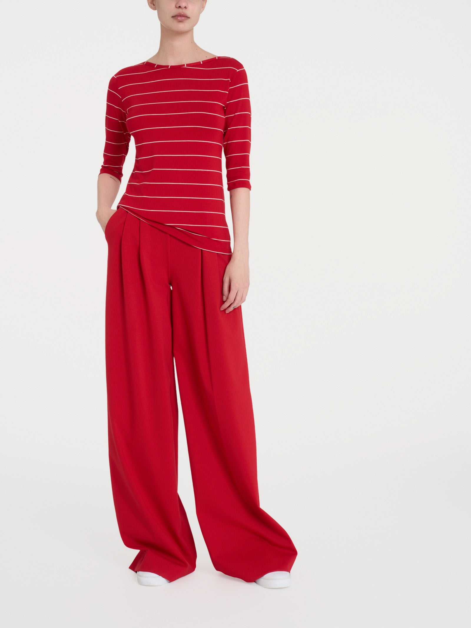 Ragno Viscosa Summer Maglietta Riga Spaziata Salsa Skinny