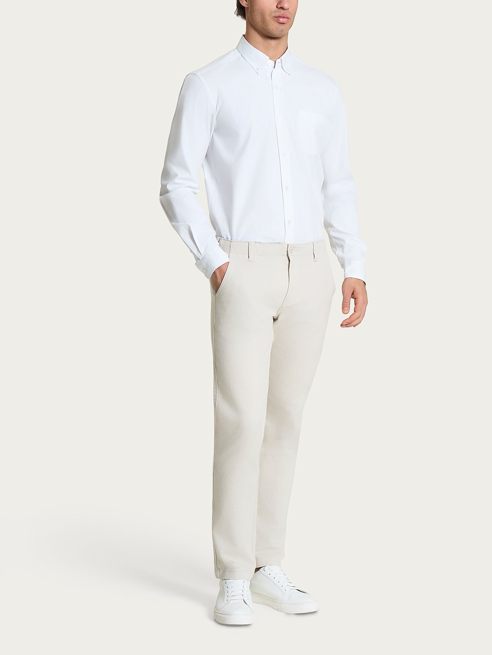 Ragno Oxford Double Twisted Button Down camicia uomo bianco cotone