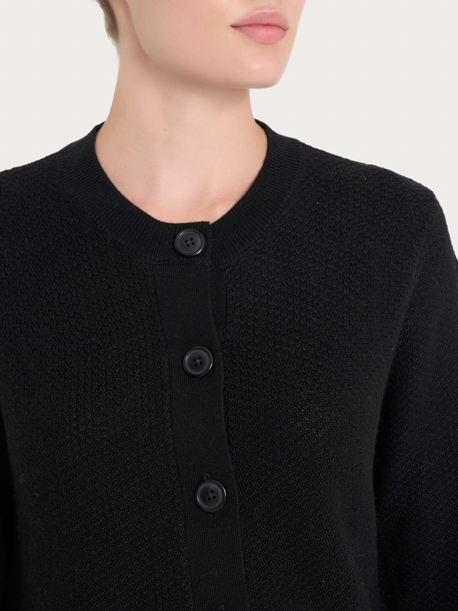 Ragno Merino Soft Cardigan Corto Lana Nera Bottoni