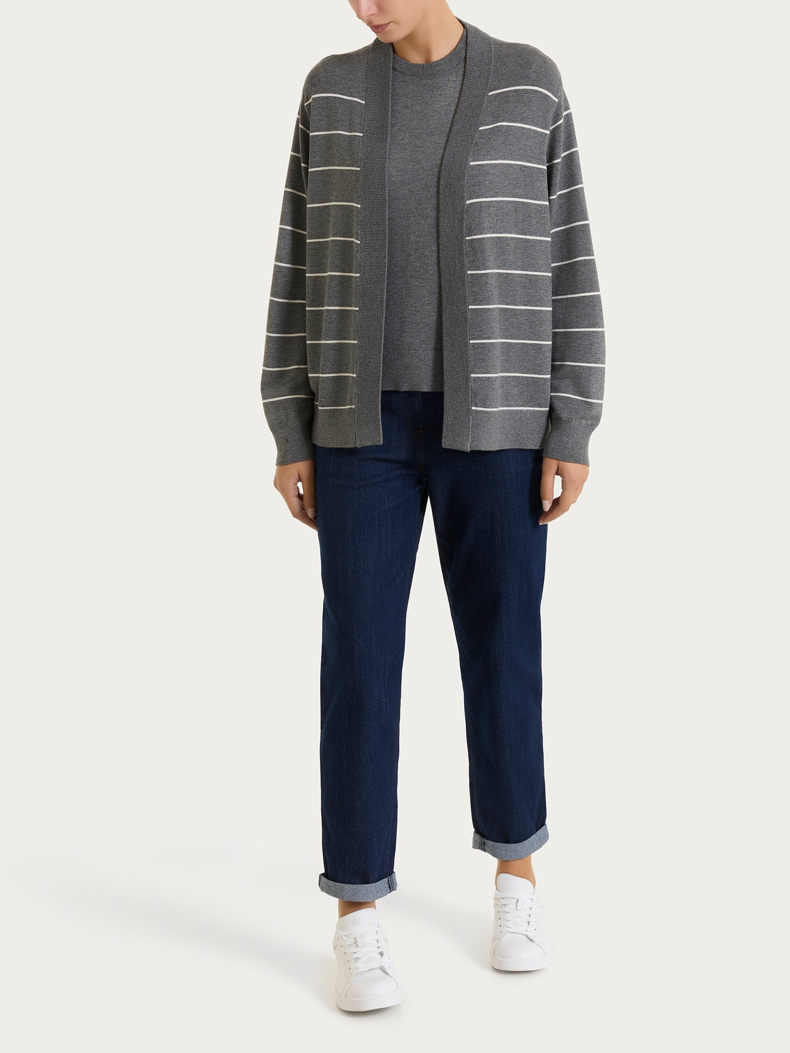 Ragno Four Seasons righe fini cardigan Fant. Ardesia viscosa