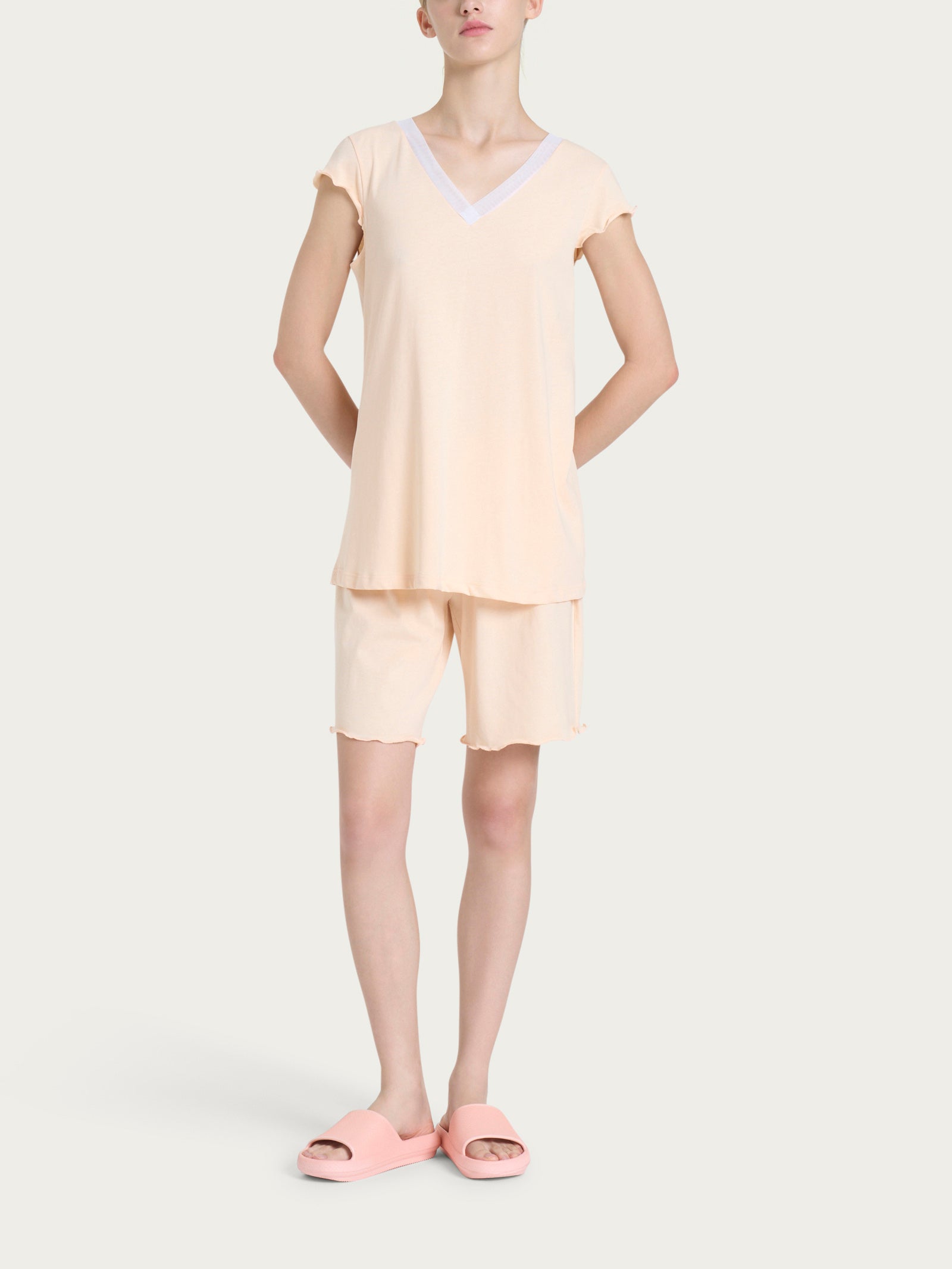 Ragno Pigiama Corto Jersey Cotone Scollo V Pale Peach