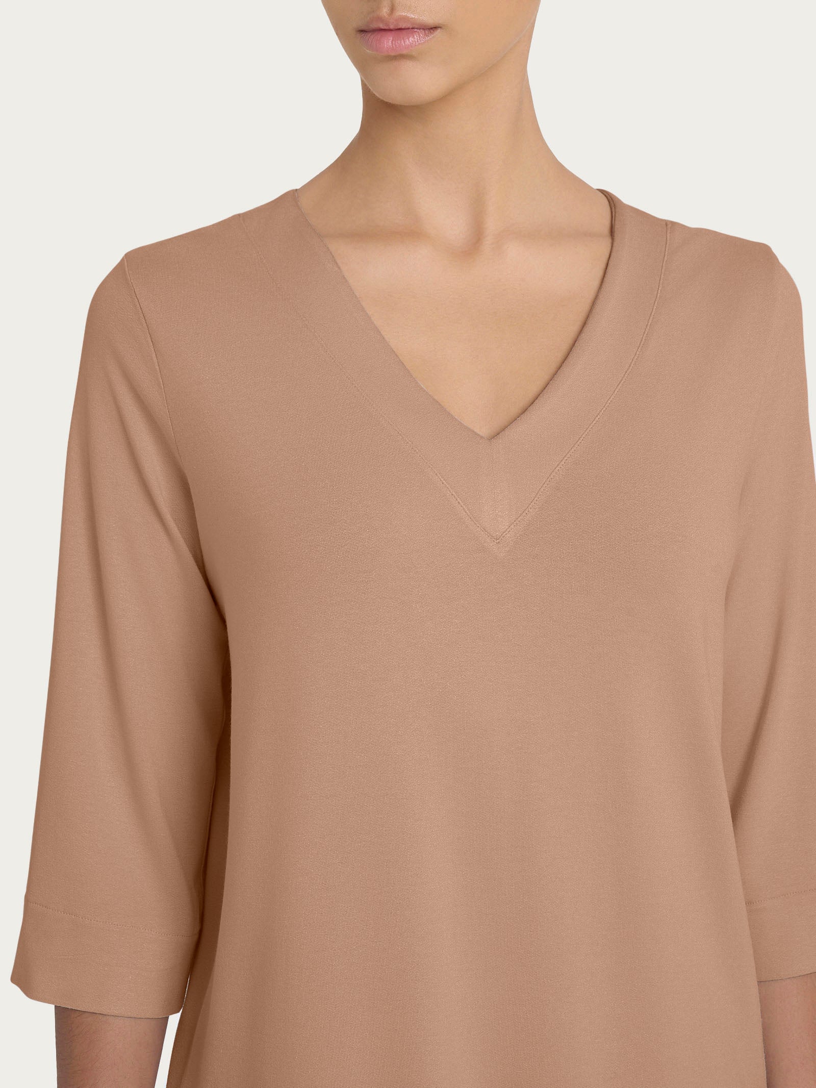 Ragno Maglietta Doppio Scollo a V Viscosa Warm Taupe