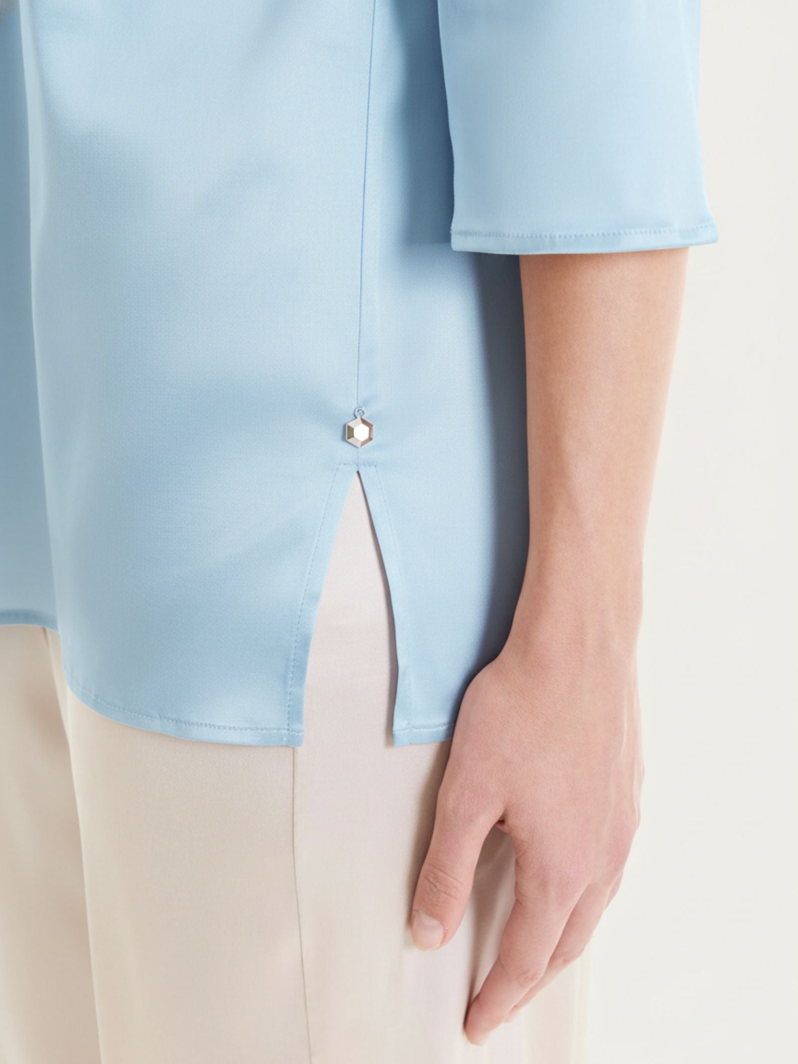 Ragno Stretch Satin Blusa Manica 3/4 Dusty Blue Viscosa