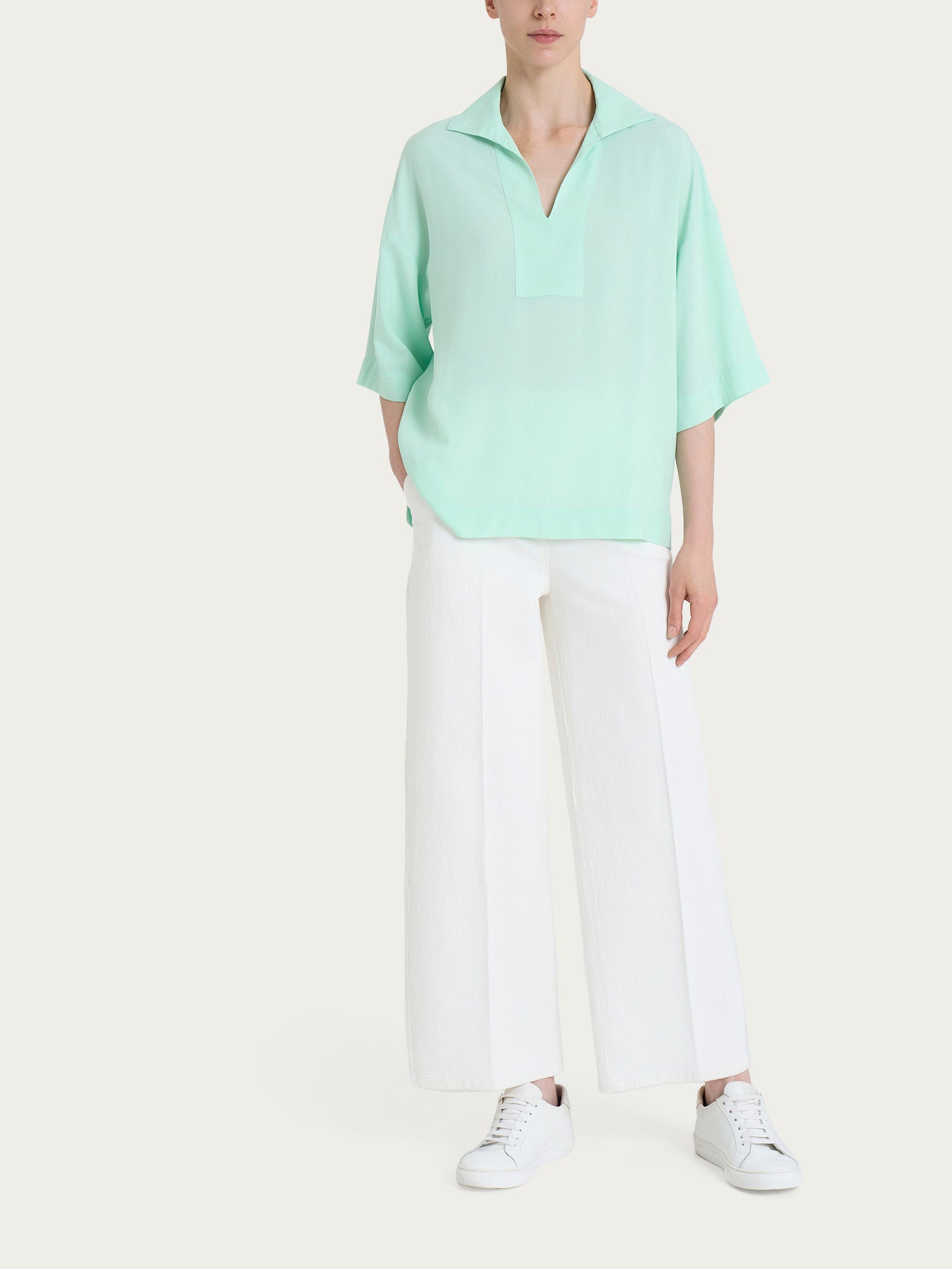 Ragno EcoSeta Blusa Polo Bird's Egg Green in viscosa