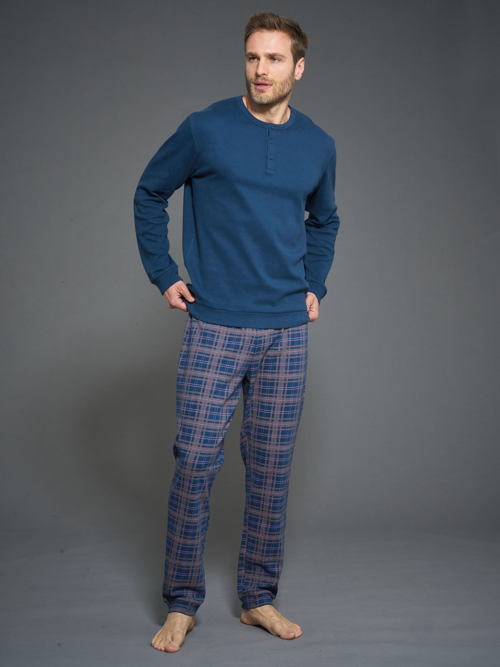 Ragno Interlock pigiama serafino Insignia Blue caldo